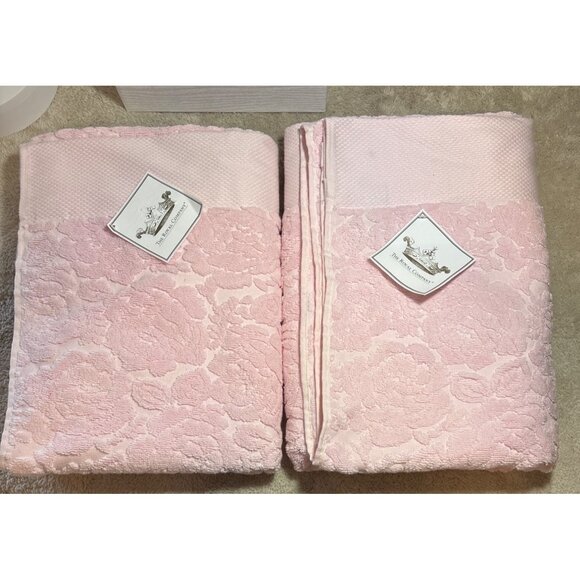 The Royal Company by Karsten 2 Luxury Pink Jacquard Bath Towels 50 x 30" Thick - Picture 4 of 11